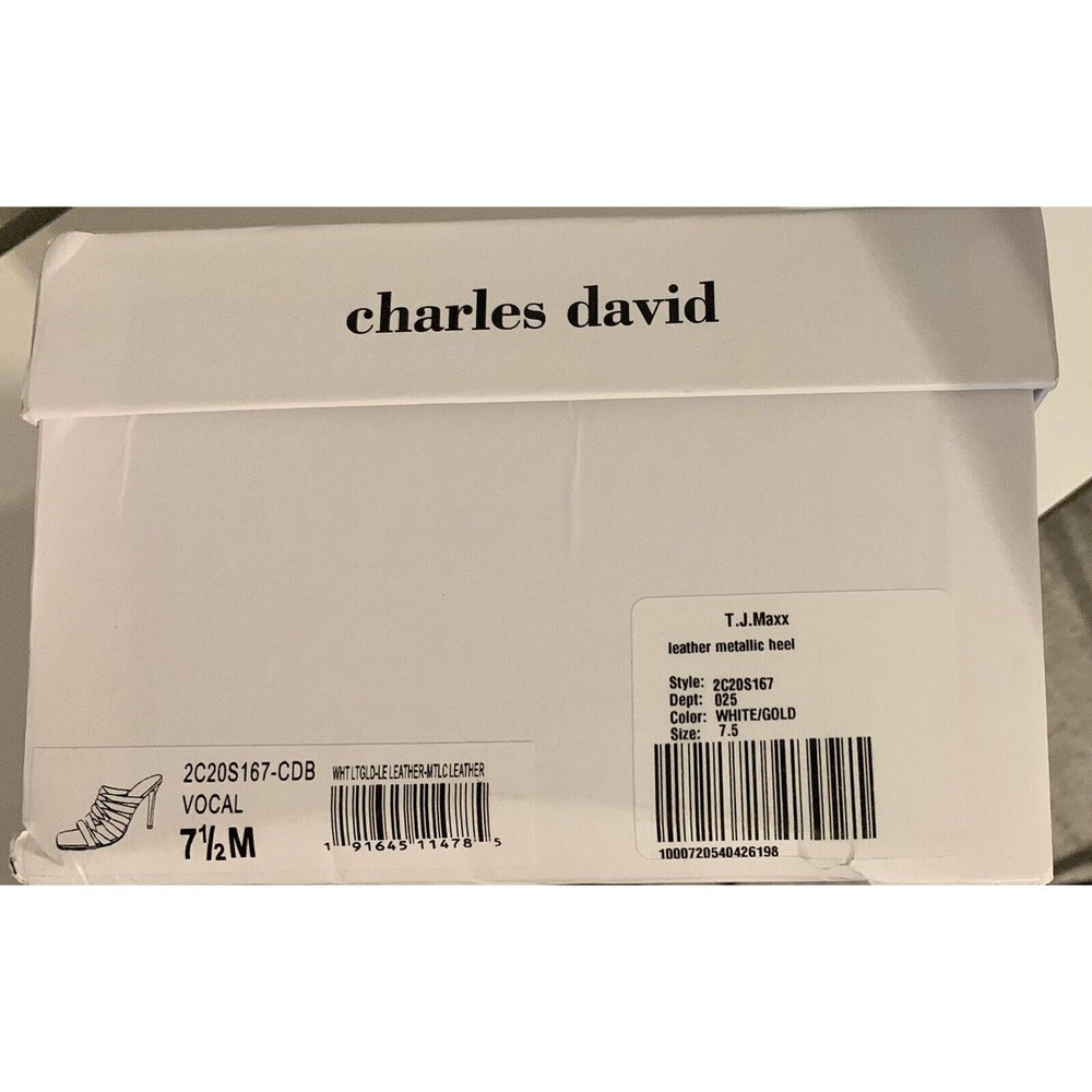 Charles David Vocal White/Gold Leather Metallic Heel Sandal Women’s Size 7.5 - Picture 10 of 10